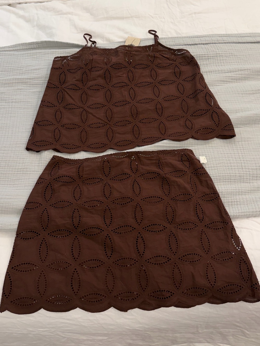 Brown Eyelet Mini Skirt and Tank Set